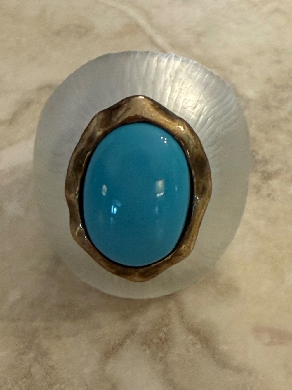 Alexis Bittar White Statement Ring with Turquoise and Gold